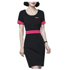 New Short Sleeve Dress for Women's Professional wear Summer wrap Buttock Elastic Beautician Work Clothes Black