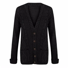 New Women Ladies Plus Size Chunky Knitted Button Grandad Cardigans UK 8-22 Black New Women Ladies Plus Size Chunky Knitted Button Grandad Cardigans UK 8-22 Black