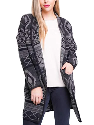 New Womens Aztec Coat Relaxed Wool Blend, Black, 14