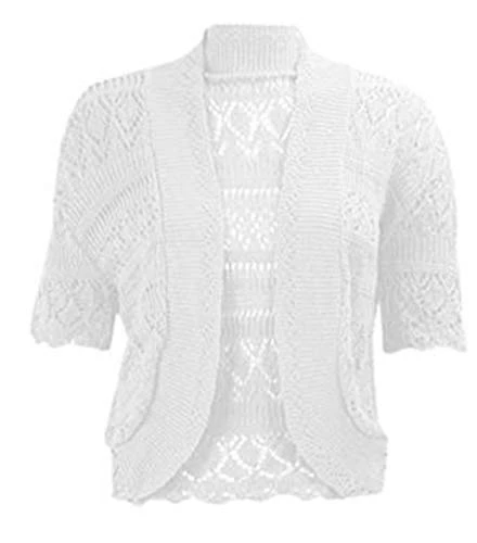 New Women's Crochet Knitted Bolero Shrug Open Front Cardigan Top Size. UK 16-30