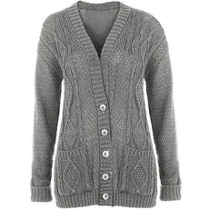 New Womens Everyday Long Sleeve Button Top Ladies Chunky Aran Cable Knit Grandad Cardigan Light Grey Size 16 New Womens Everyday Long Sleeve Button Top Ladies Chunky Aran Cable Knit Grandad Cardigan Light Grey Size 16