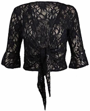 New Womens Floral Lace 3/4 Three Quarter Short Sleeve Ladies Front Tie Up Sequin Shrug Bolero Stretch Cropped Top Cardigan Plus Size (12-14, Black) New Womens Floral Lace 3/4 Three Quarter Short Sleeve Ladies Front Tie Up Sequin Shrug Bolero Stretch Cropped Top Cardigan Plus Size (12-14, Black)
