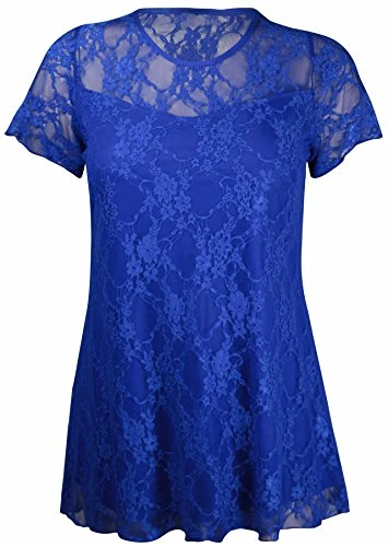 New Womens Floral Lace Short Sleeve Ladies Flower Lined Patterned Stretch T-Shirt Tunic Party Top Pl