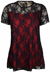 New Womens Floral Lace Short Sleeve Ladies Flower Lined Patterned Stretch T-Shirt Tunic Party Top Pl