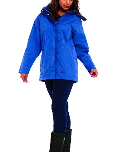 New Womens Hooded Plain Lightweight Waterproof Rain Mac (UK14, Seawave)