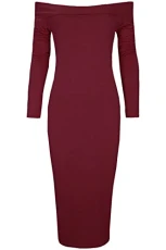 New Womens Ladies Plain Off The Shoulder Bardot Long Sleeve Midi Dress Plus Size Wine New Womens Ladies Plain Off The Shoulder Bardot Long Sleeve Midi Dress Plus Size Wine
