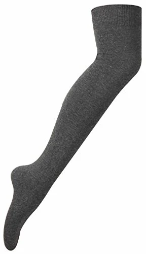 New Womens Over Knee Long Casual Ladies Thigh High Plain Stretch Fit Cotton Overknee Socks Dark Grey