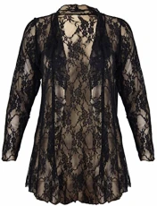 New Womens Plus Size Floral Pattern Lace Cardigan Long Sleeve Womens Waterfall Open Top Black Size 2