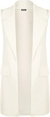 New Womens Sleeveless Crepe Open Long Waistcoat Pocket Top Ladies Jacket 8 - Cream - 12