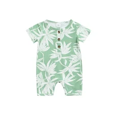 Newborn Baby Boy Girl Romper Summer Short Sleeve Button Front Bodysuit Printed Jumpsuit Shorts One Piece Outfit (Green, 3-6 Months) Newborn Baby Boy Girl Romper Summer Short Sleeve Button Front Bodysuit Printed Jumpsuit Shorts One Piece Outfit (Green, 3-6 Months)