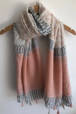 Newton Geometric Print Scarf With Tassel - Navy/Pink/Off White