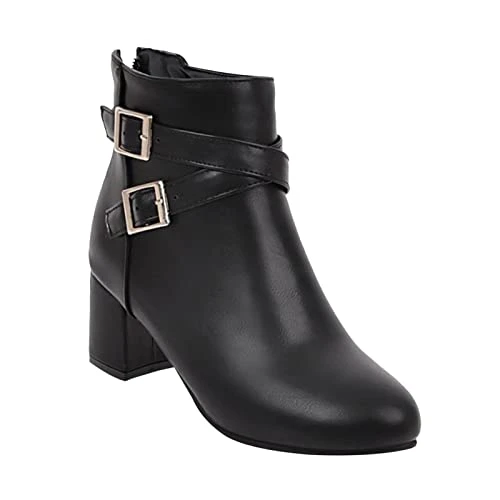 next boots women Autumn And Winter Women Thick Heel Short Boots Belt Buckle Mid Heel Side Zipper Women Boots Womens boots for women uk white cowboy boots black shoes women