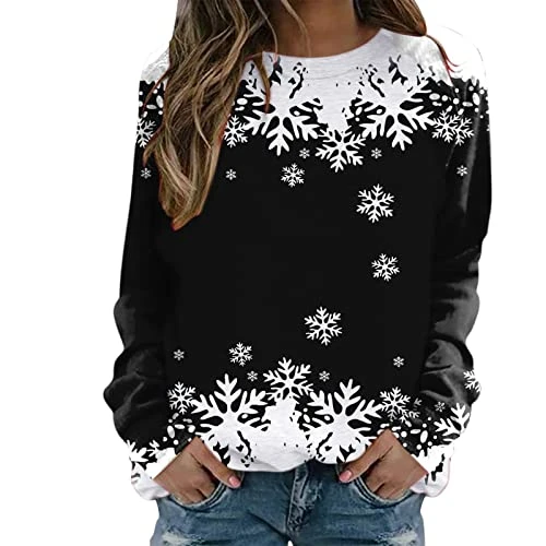 Next Day Christmas Costume Women Pullover Tops for Womens Daily Merry Christmas Print O Neck Sweatshirt Round Neck Fit Pullover Tops Casual Long Sleeve Workout Shirts Loose Blouse Sale