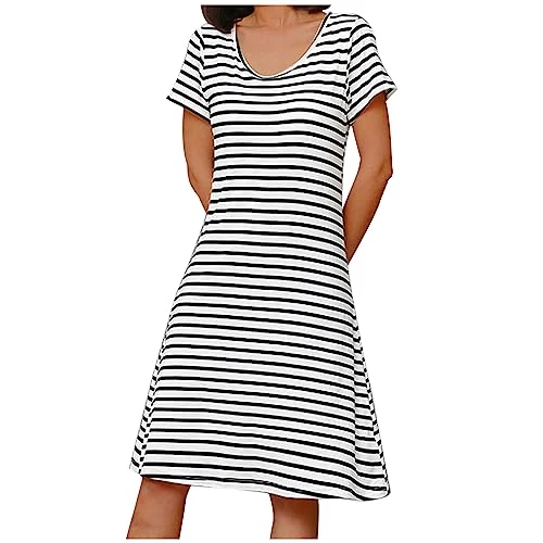 Nightdress for Women Cotton Short Sleeve Dress Ladies Nightgown with Chest Pad Women's Pajamas Comfy Nightwear Sleepshirt Lounge Home Dress Outdoor Clearance