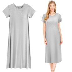 Nightdress Ladies Soft Nighties Crew Neck Nightdress Sleepwear Short Sleeve Homewear Pajama Dress Night Wear Light Grey