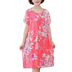 Nighties for Women Crew Neck Nightdress Sleep Tee Short Sleeves Print Nightshirt Soft Sleepwear Loungewear 3 L
