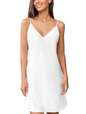 Nighties for Women Satin Nightdress Sleeveless Negligees Strap Chemise V Neck Silk Nightgown Sleepwear White L