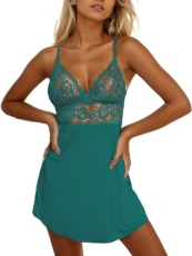 Nighties for Women Sexy Nightdress Modal Lace Mesh V Neck Chemise Full Slip Nightgown Sleepwear Green S