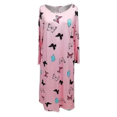 Nighties for Women，Soft Nighties U-Neck Cotton Nightdress Sleep Tee Long Sleeves Butterfly Print Nightshirt Soft Sleepwear Loungewear Red