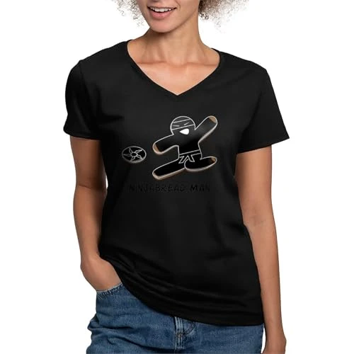 Ninjabread Man T Shirt Womens Cotton V-Neck T-Shirt Black