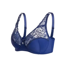 Non Wired Bras for Women UK Transparent Floral Lace Soft Cup Non Wired Ladies Bras Plus Size Full Coverage Push Up Bra Seamless Underwear Bralette Solid Strap Wrap Womens Bras Blue