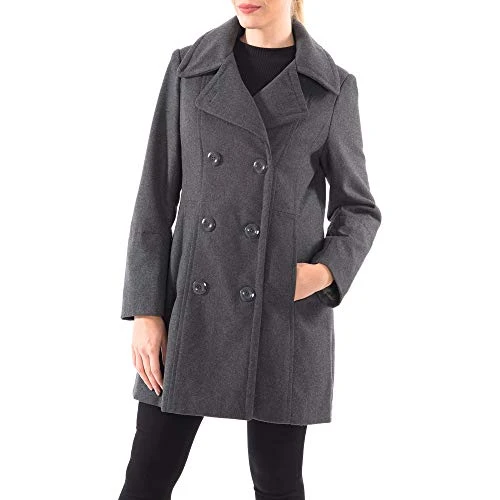 Norah Womens Wool Blend Double Breasted Peacoat Gray XL