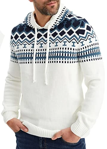 Norwegian men's knitted jumper with hood, White, M