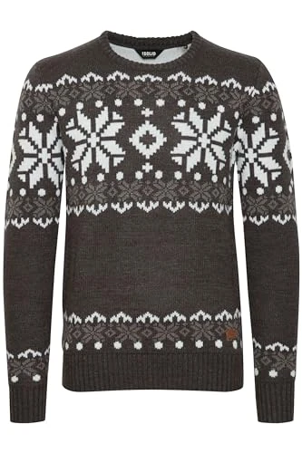 Norwig Men's Jumper Chunky Knit Pullover with Crew Neck, Size:L, Colour:Dark Grey Melange (8288)