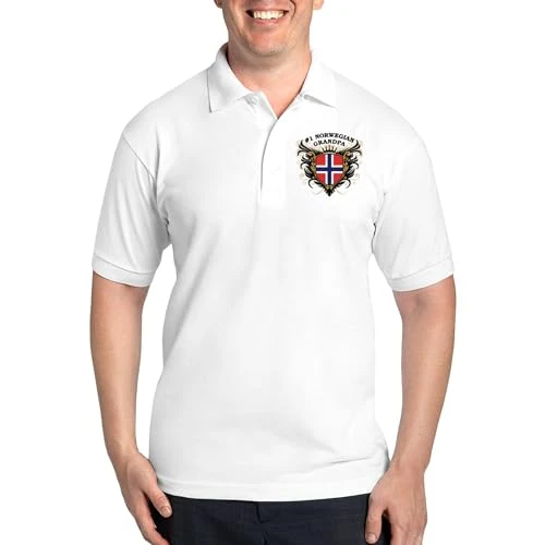 Number One Norwegian Grandpa Golf Shirt Men's Golf Polo Shirt Pique Knit White