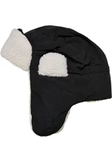 Nylon Sherpa Trapper Hat Bucket, Black/Off-White, One Size