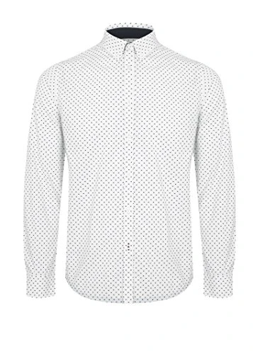 of London Men's SIEGEL, Shirt,Long Sleeve, Polka dot Casual, White (White), XXL