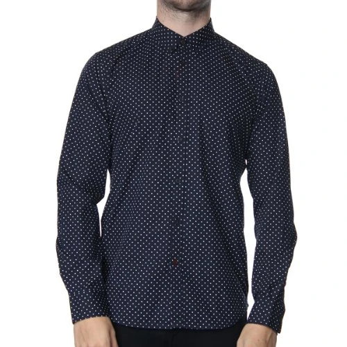 of London Men's SIEGEL, Shirt,Long Sleeve, Polka dot Dress, Bleu (Navy), M