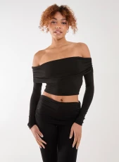 Off the Shoulder Lounge Top  - M  - BLACK