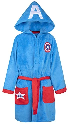 Official Captain America Kids Robe | Extra Soft Hooded Superhero Robe for Kids | Long sleeve 3D Features Dressing Gown | Official Merchandise | Gifts for Boys (8-9)