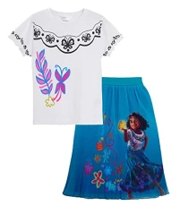 Official Encanto Dress for Girls Long Chiffon Encanto Skirt + T-Shirt Set 2 Piece Outfit Mirabel Dress Up Costume Age 4-5 Years White/Blue Official Encanto Dress for Girls Long Chiffon Encanto Skirt + T-Shirt Set 2 Piece Outfit Mirabel Dress Up Costume Age 4-5 Years White/Blue