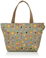 Oilcloth Women’s Girl’s Trendy Fashionable Zipped Hand Bag Shoulder Tote Shopping Day Bag - Grey Flowers