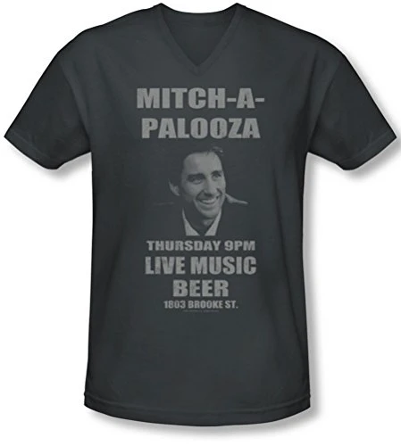 Old School - Mens Mitchapalooza V-Neck T-Shirt, Small, Charcoal