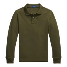 Older Boy′ Dark Khaki Slim Fit Long Sleeve Cotton Polo Shirt - Green Older Boy′ Dark Khaki Slim Fit Long Sleeve Cotton Polo Shirt - Green