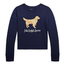 Older Girl′ Navy Animal Logo Long leeve Cotton T hirt Older Girl′ Navy Animal Logo Long leeve Cotton T hirt