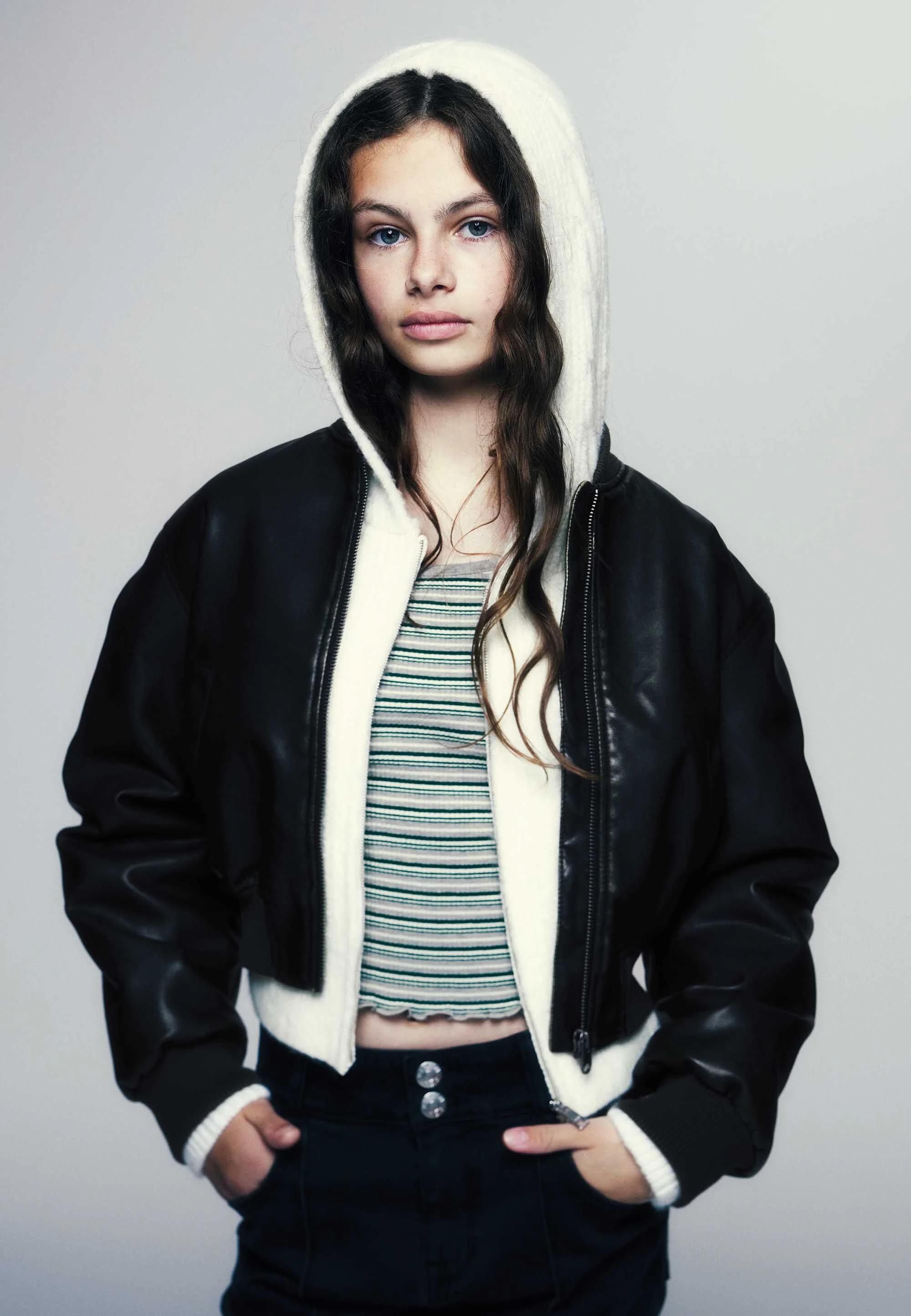 Older Girls Black PU Washed Jacket