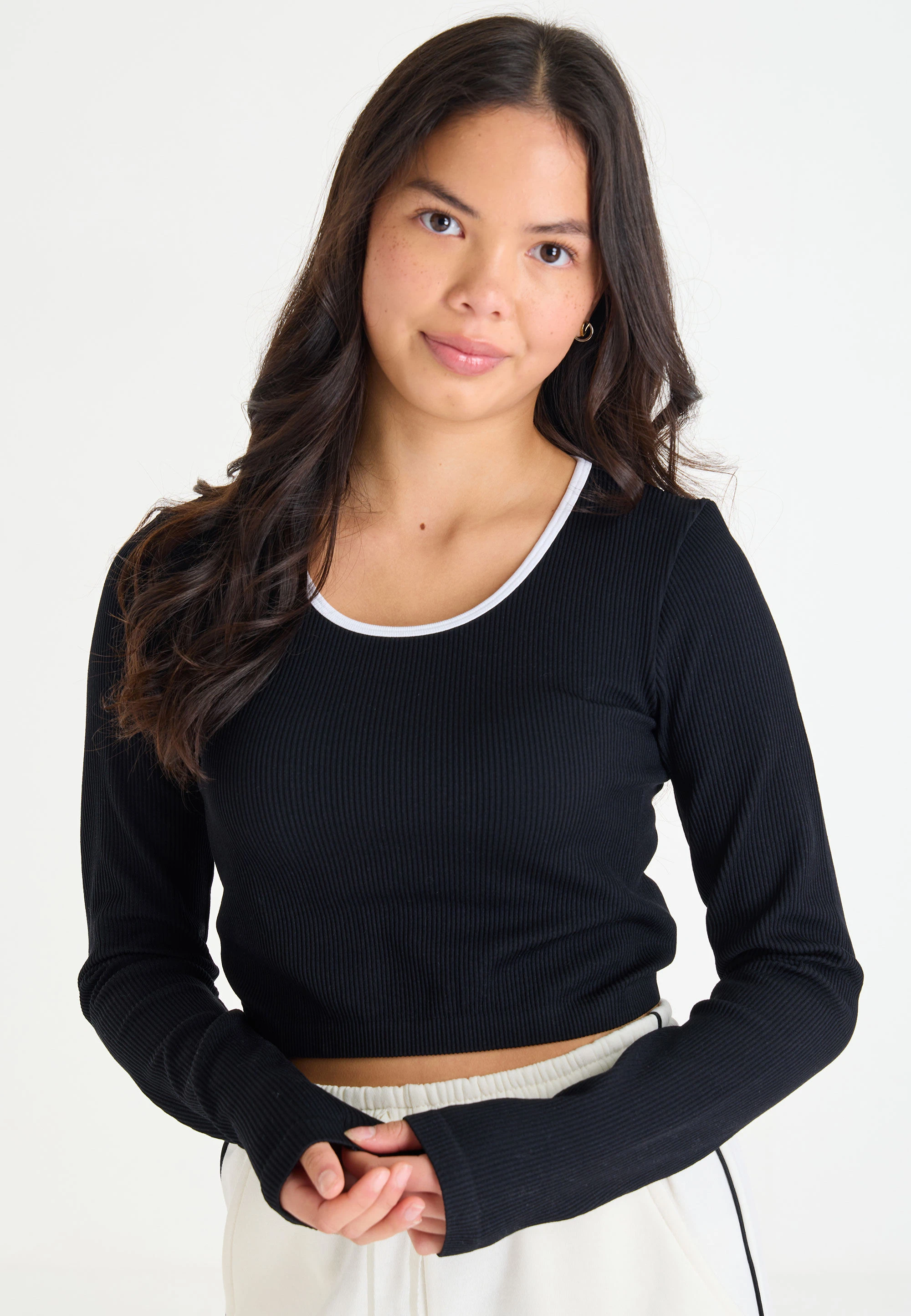 Older Girls Black Seamless Scoop Neck Top