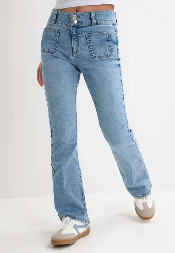 Older Girls Blue Denim Front Pocket Bootcut Jeans