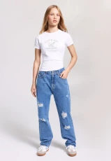 Older Girls Blue Extreme Ripped Jeans