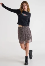Older Girls Brown Leopard Print Mesh Skirt