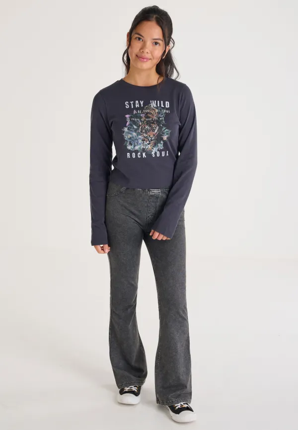 Older Girls Charcoal Animal Print Top