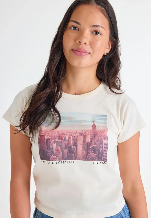 Older Girls Cream New York Graphic Photo T-shirt