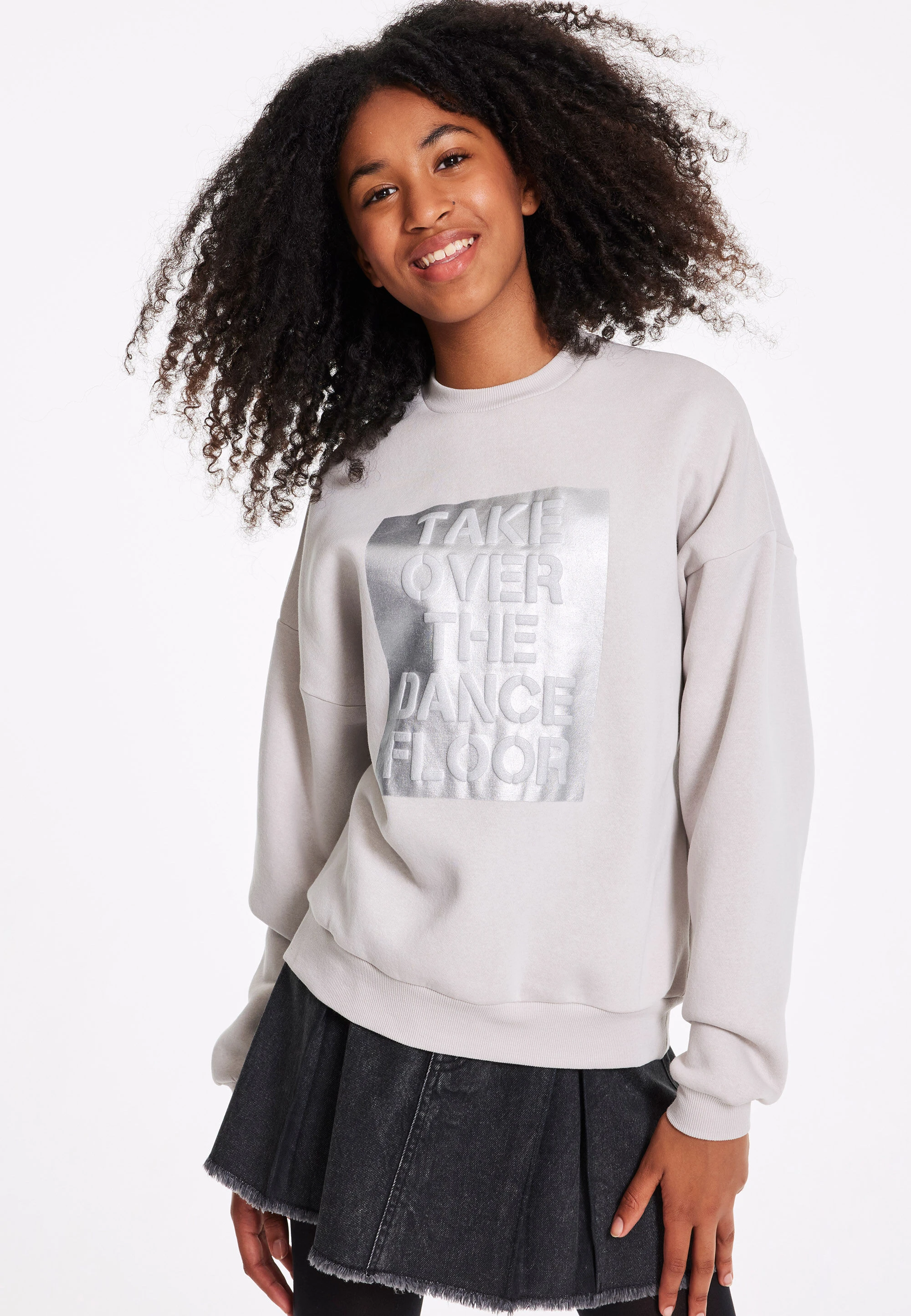 Older Girls Grey Foil Slogan Sweatshirt