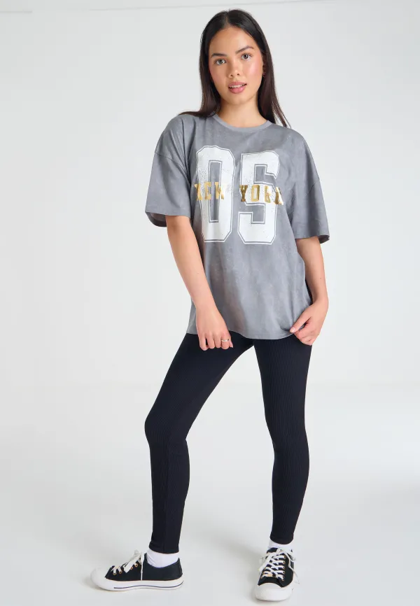 Older Girls Grey Oversized Graphic Print T-Shirt