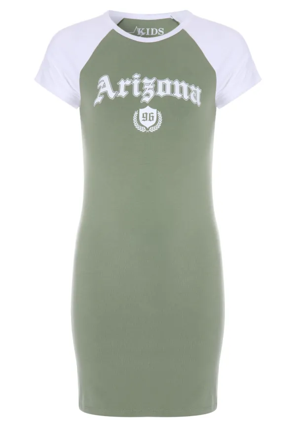Older Girls Khaki & White Slogan T-shirt Dress