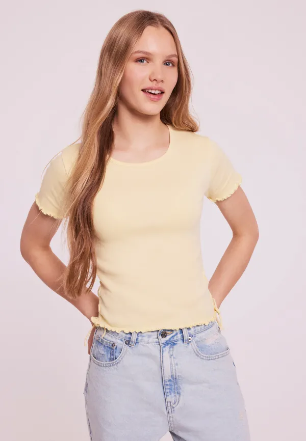 Older Girls Lemon Yellow Ribbed Side Tie Top